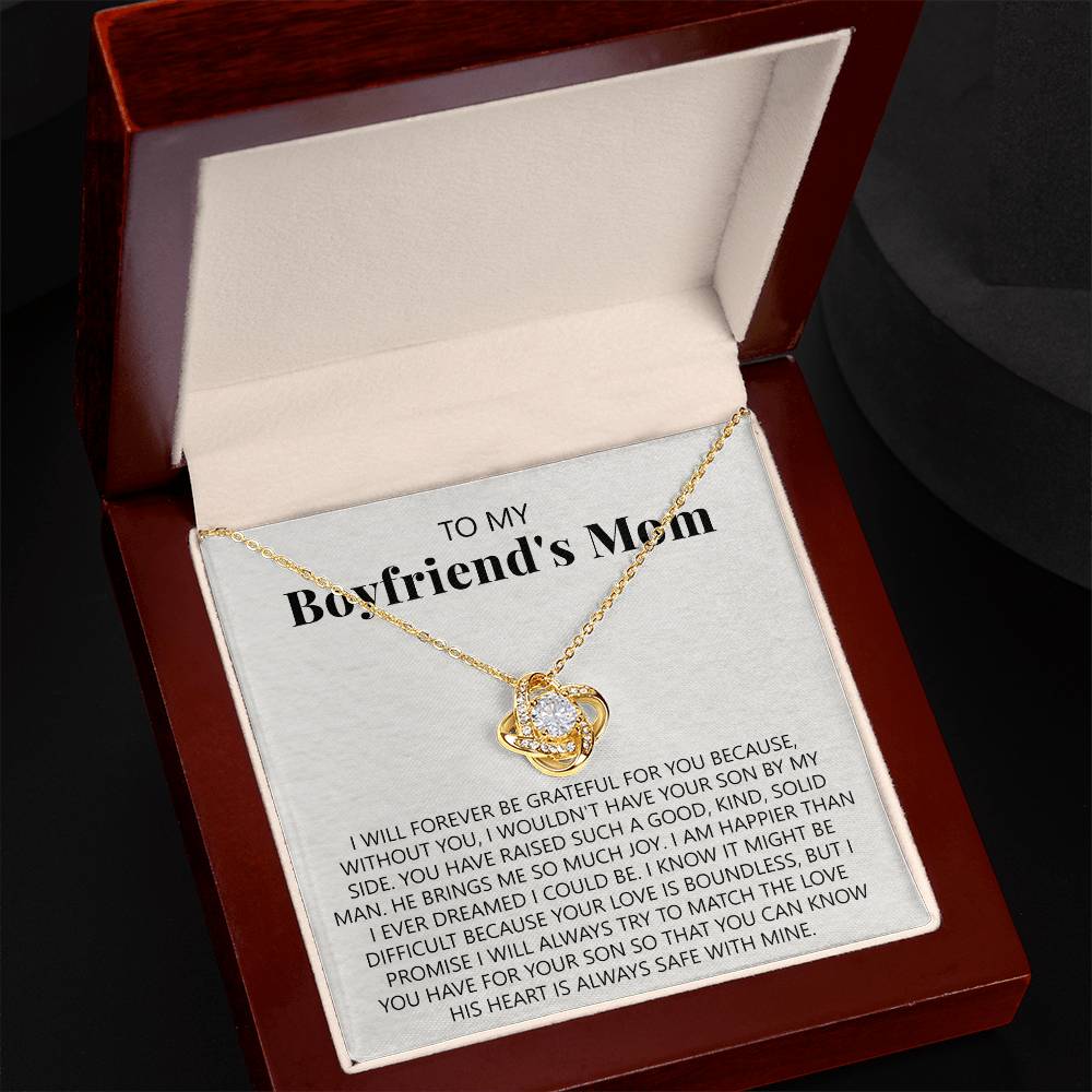 To My Boyfriend's Mom Necklace From Girlfriend, Jewelry Gifts For Boyfriend's Mom On Mothers Day Birthday Anniversary, Presents for Mom Necklace for Women, Boyfriend's Mom Gift Love Knot Necklace