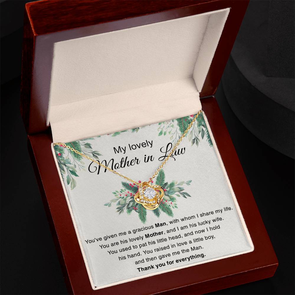 Mother in Law Gift Necklace, To My Lovely Mother In Law Love Knot Necklace From Daughter In Law Thank you For Mom Necklace Jewelry Gift For Women Bonus Mom Gift Necklace, Lovely Mother Gift Necklace