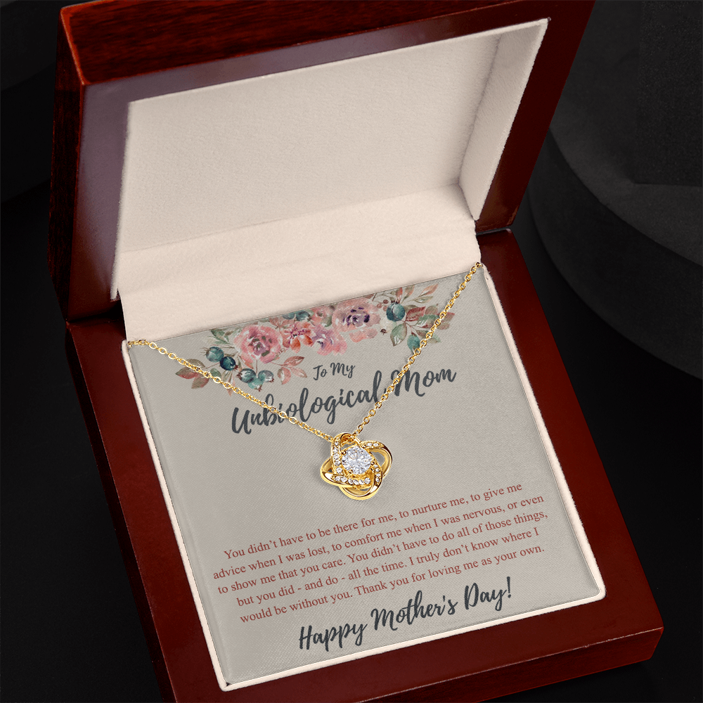 To My Unbiological Mom Necklace From Daughter, Bonus Mom Gift Love Knot Pendant For Her, Mother And Daughter Gift Necklace For Mom On Mothers Day, Anniversary, Birthday Gift To Unbiological Mother