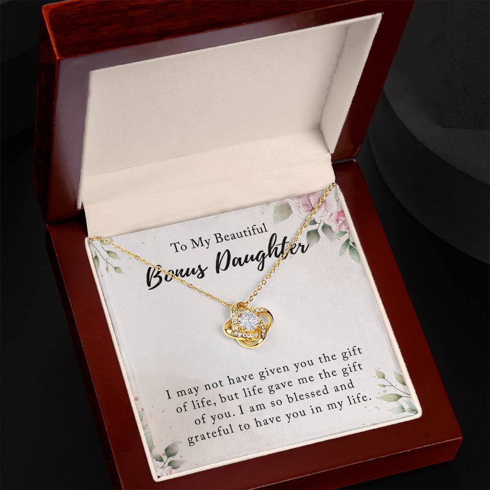 Personalized Gift Necklace - To My Beautiful Bonus Daughter Love Knot Necklace From Mom And Dad, Step daughter Necklace, Adopted daughter in law gift Jewelry Gift For Girls, Little Girls