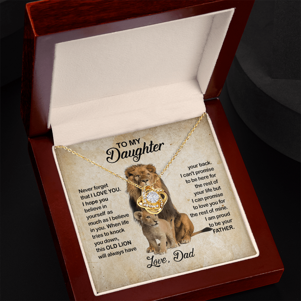 To My Daughter Love Knot Necklace with Luxury Box Gift From Dad, Daughter Lion And Father - Daughter Love Knot, Pendant Necklaces On Birthday, Christmas Jewelry Gift For Girls, Little Girl Necklace