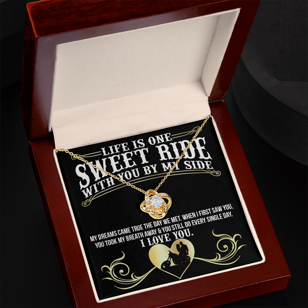Gift for Sweet Ride Gift Necklace, Riding Partner Gift Necklace Birthday Gift for Biker Women Sweet Ride Gift Love Knot Pendant for Her Romantic Girlfriend Gifts Necklace Includes Message Card