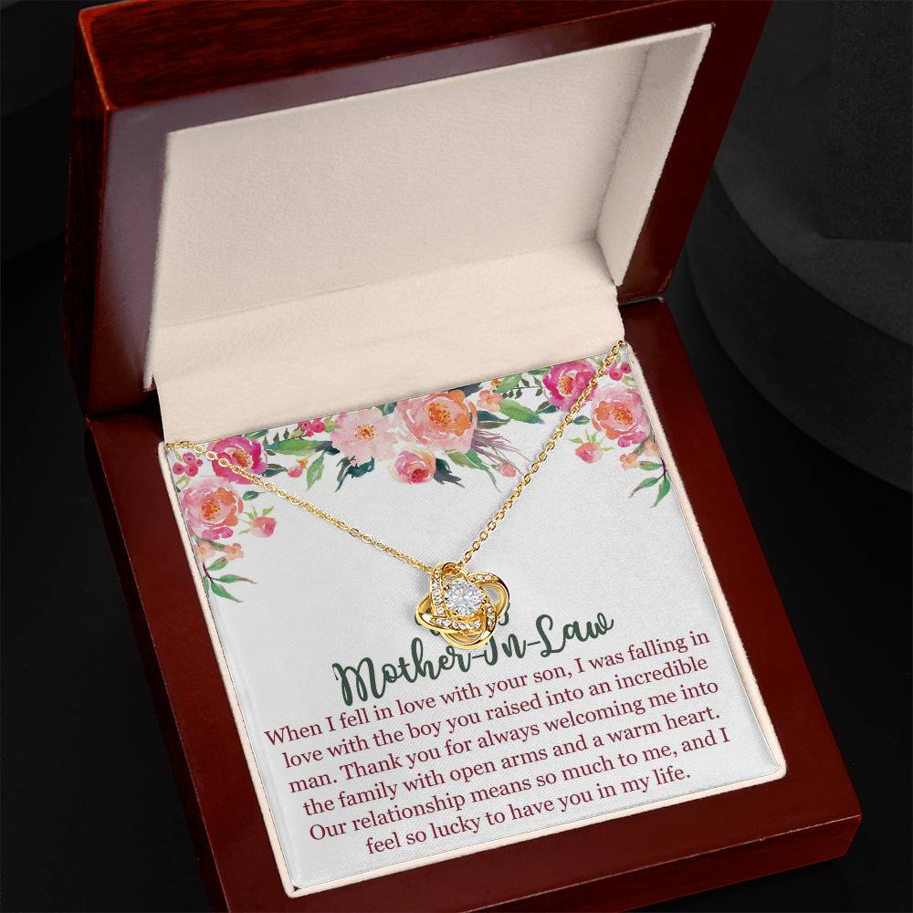 To My Mom In Law Necklace Pendant Gift From Son, Happy Mother's Day Love Knot Pendant For Mom On Birthday, Anniversary Necklace Gift Love With Your Son, Mother In Law Gift Necklace To Son In Law