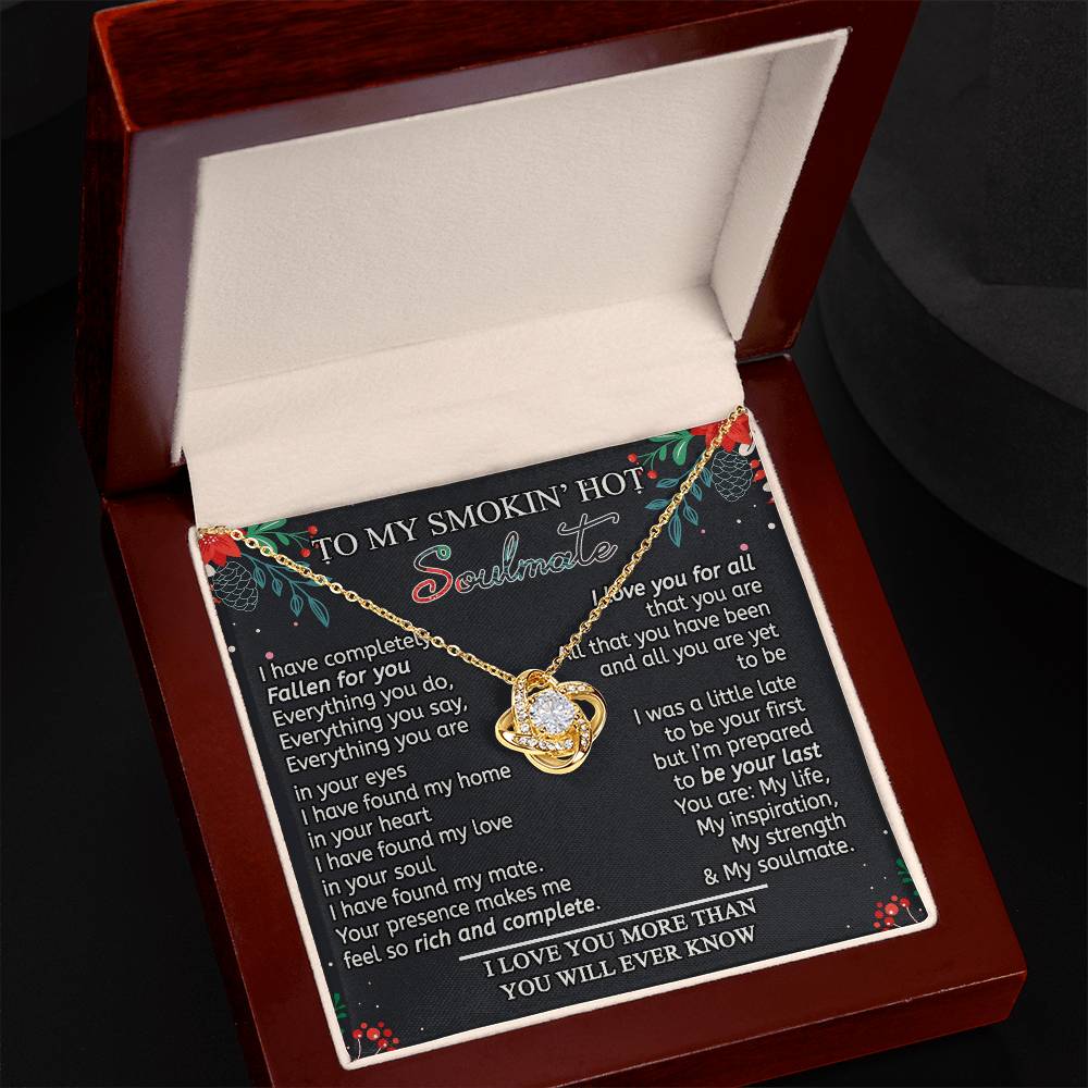 Stainless Steel Cubic Zirconia Love Knot Necklace To My Smokin' Hot Soulmate Birthday Christmas Jewelry Romantic Necklace For Wife with Message Card Box Personalized Gift Necklace For Soulmate