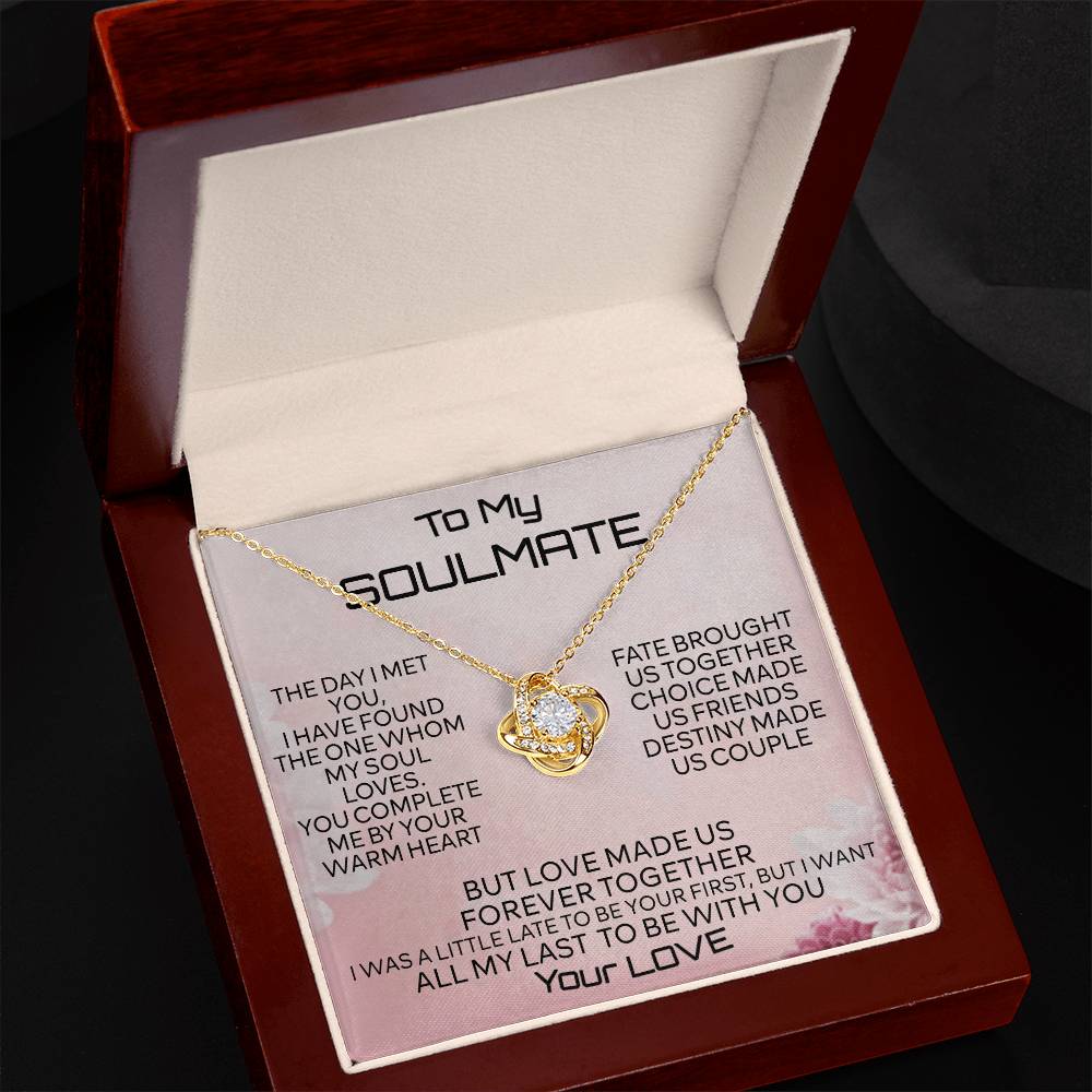 To My Soulmate Love Knot Necklace From Your Love, Husband To Wife, Girlfriend, Soulmate Gift Love Knot Pendant On Valentines Day Christmas for Her Romantic My Soul Loves Jewelry Gift For Women