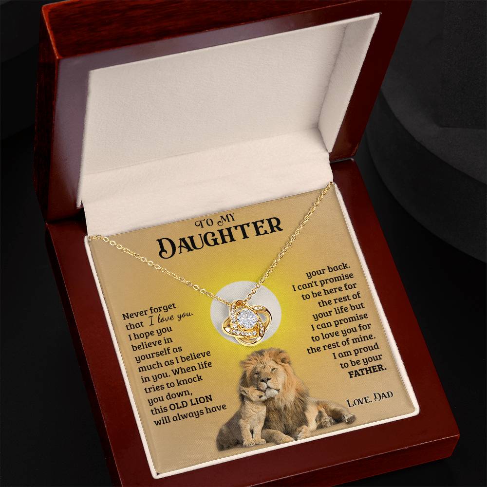 Daughter Gifts From Dad, To My Daughter Lion Dad And Daughter Necklace, Love Knot Necklace Birthday Gift for Daughter From Dad, Christmas Graduation Gift Jewelry Gift For Girls Little Girl Necklace