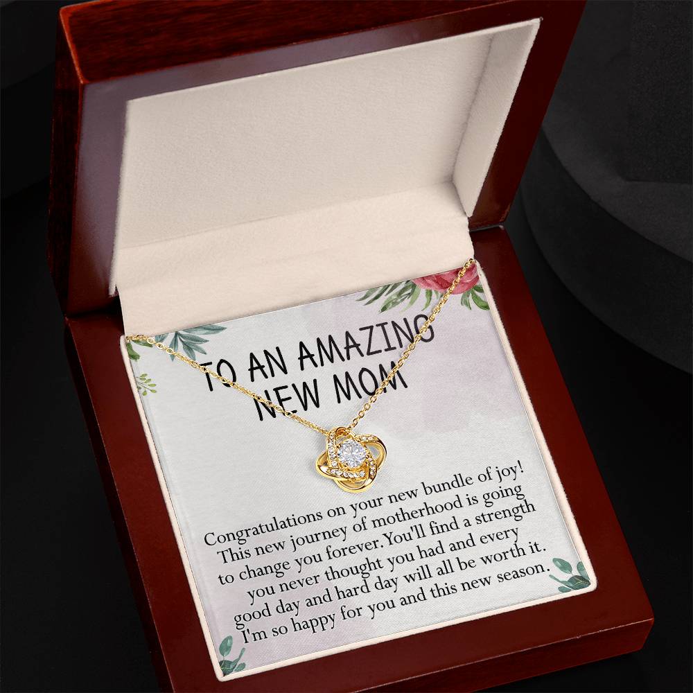 To An Amazing New Mom Necklace, Amazong New Mom Love Knot Necklace Gift for New Mommy, New Mom Gift Necklace 1st New Mother Pregnancy Gift Necklace for Mother's Day Necklace Jewelry Gift for Women