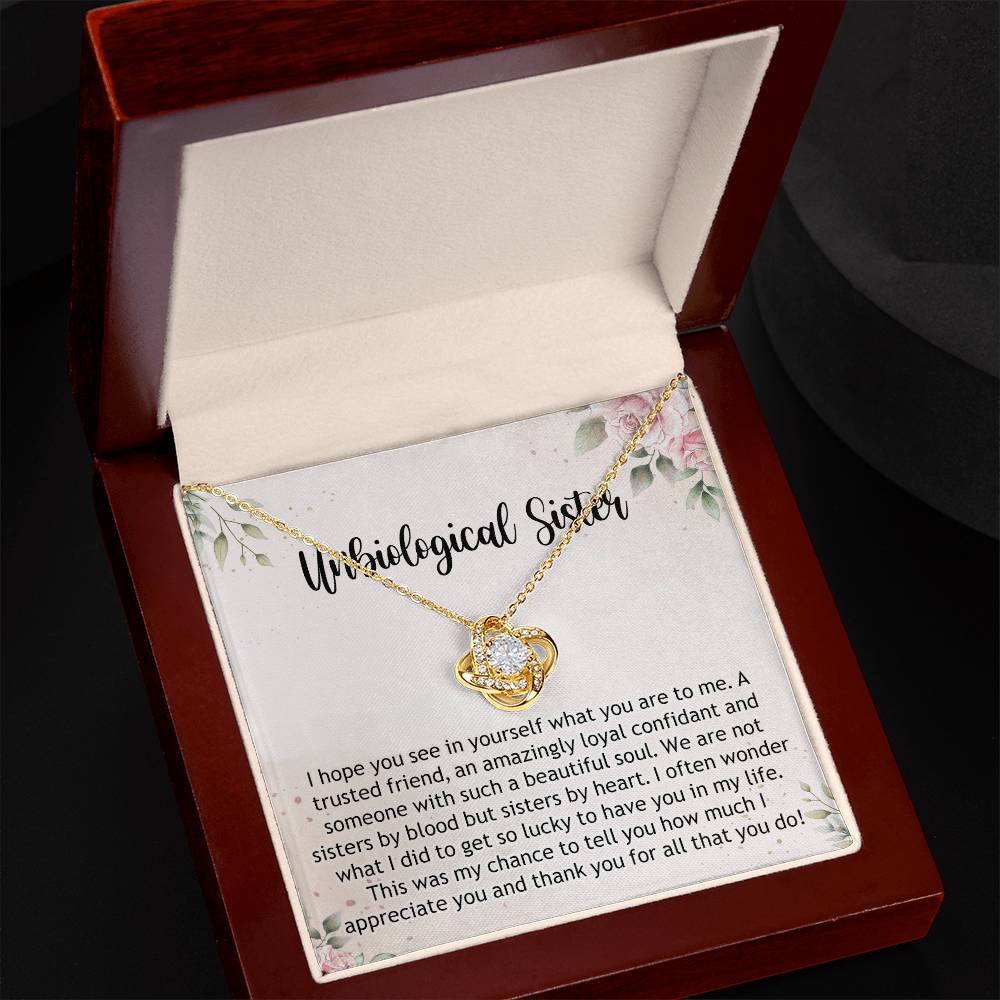 Gifts Necklace For Unbiological Sister, Unbiological Sister Love Knot Necklace Gift For Sister, Unbiological Sister Gift Necklace On Birthday Gift Anniversary To Unbiological Sister Best Friend Gift