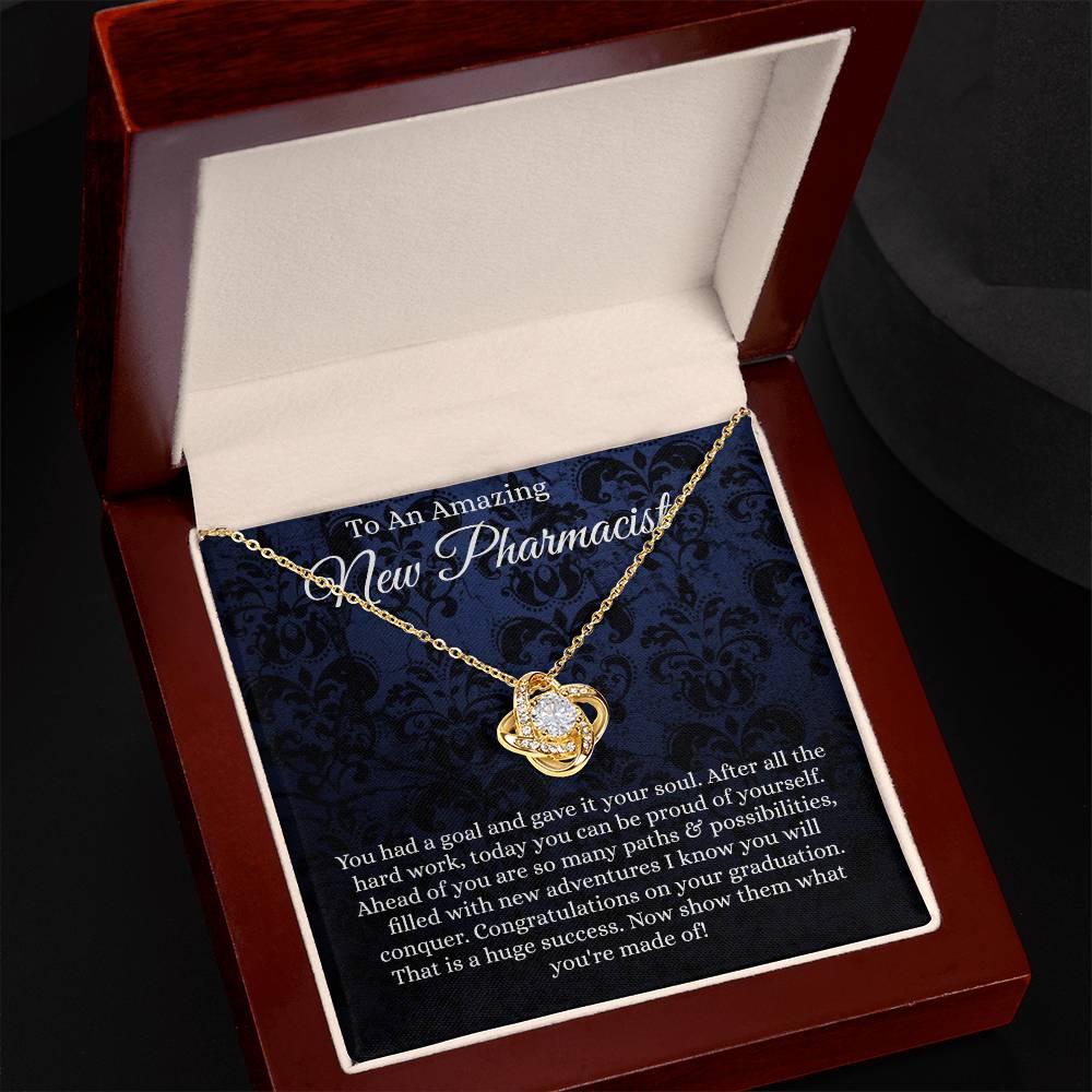 To An Amazing Pharmacist Love Knot Necklace From Mom, Pharmacist Graduation Gift Necklace, Grad Gift Knot Pendant For New Pharmacist, Graduation Jewelry Gift For Her, Girl, PharmD, Doctorate Gift