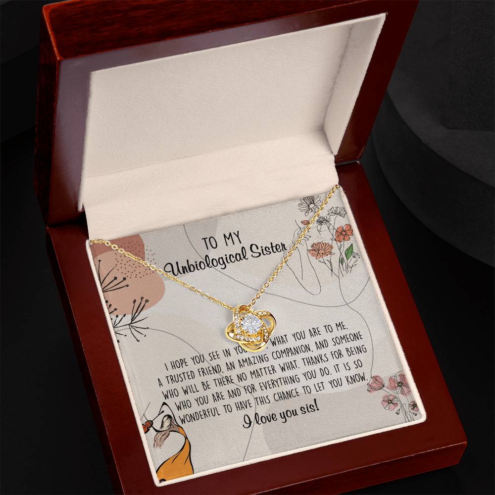 To My Unbiological Sister Love Knot Necklace From Sister, I Love You Sister Gift Necklaces, Sister-in-Law Gift Pendant, Love Knot Jewelry Gift For Sister From Brother And Unbiological Sister Necklace