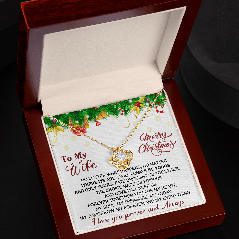 Gift Christmas Necklace For Wife, To My Wife Necklace From Husband, Love Knot Jewelry Gift For Wife, Husband To Wife Love Knot Pendant For Wife Jewelry Gift For Women Merry Christmas Necklace