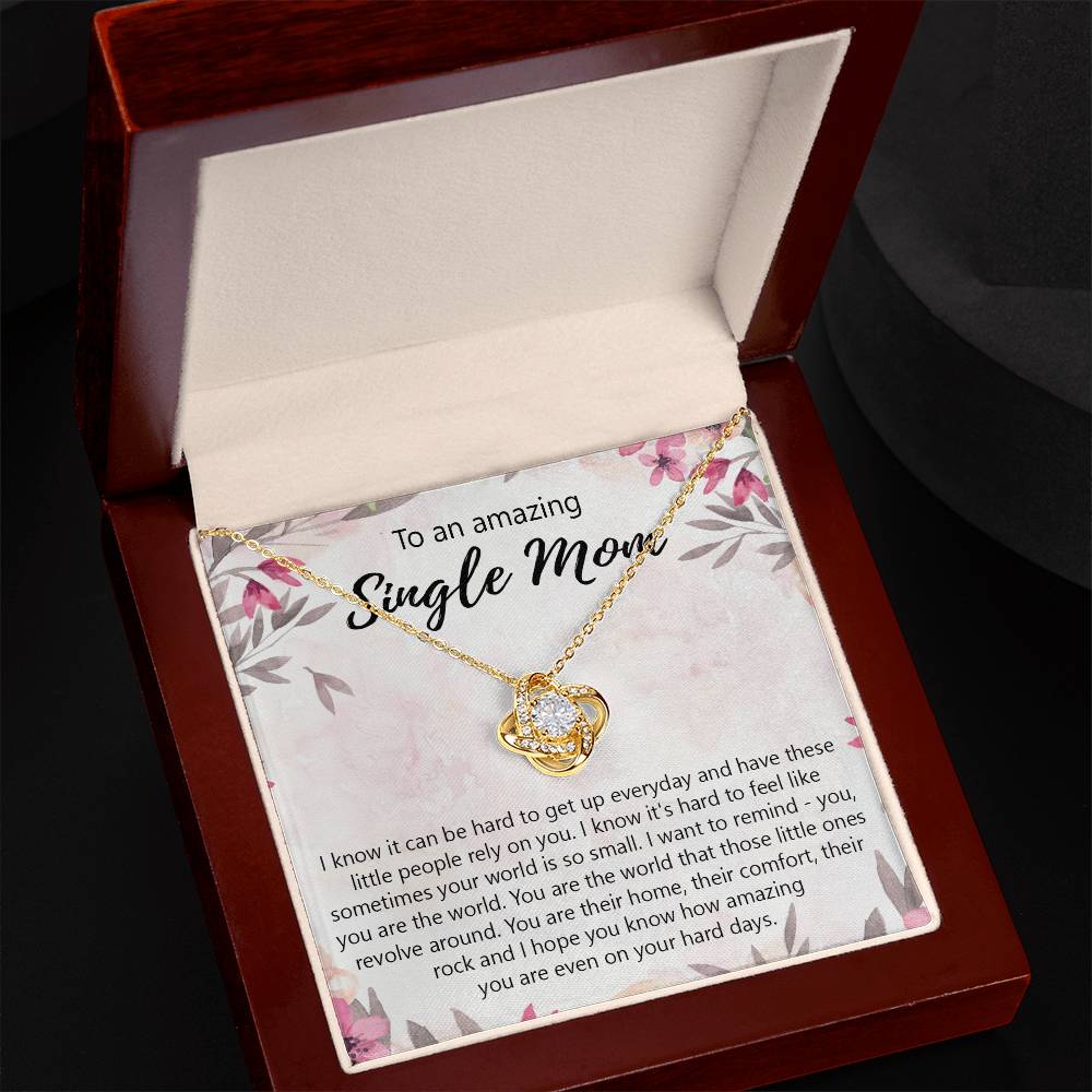 Single Mom Gift Necklace, To An Amazing Single Mom Love Knot Necklace Gift From Daughter In Law, Mother And Daughter Gift Necklace Personalized Gift Pendant, Love Knot Necklace Gift For Mom Penda