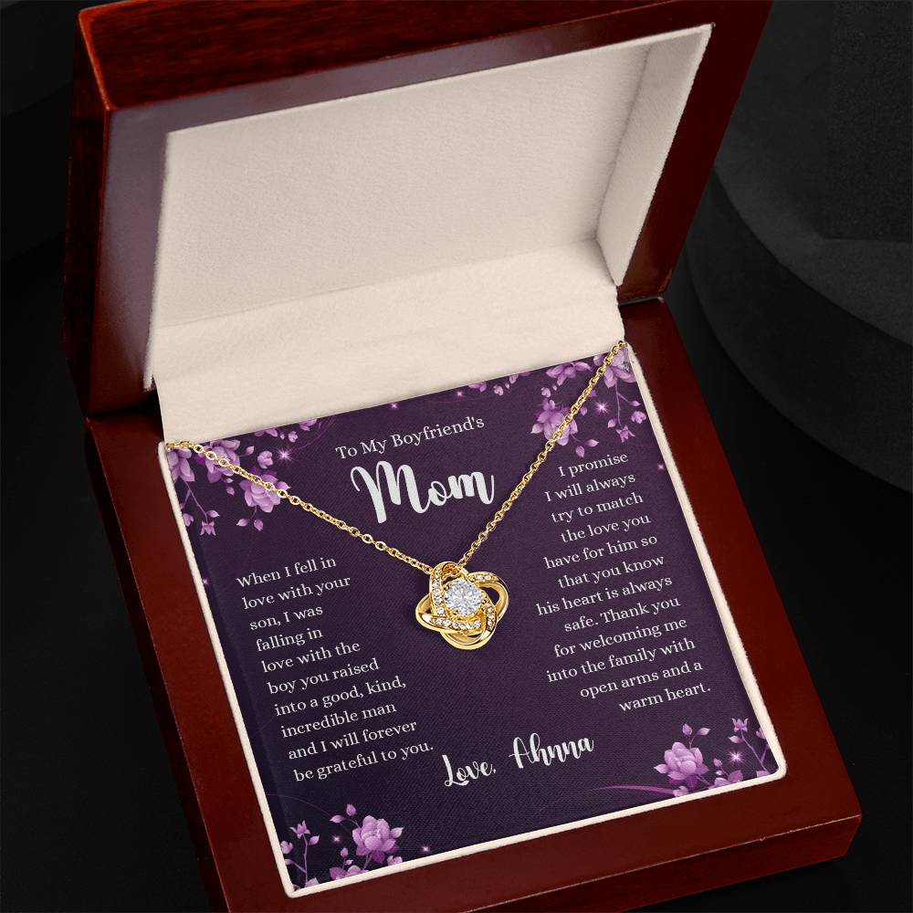 To My Boyfriend's Mom Necklace From Girlfriends, Gifts For Boyfriends Mom Love Knot Necklace Gift For Her, Boyfriend's Mom Necklace On Anniversary, Mother's Day, Presents for Mom Necklace for Women