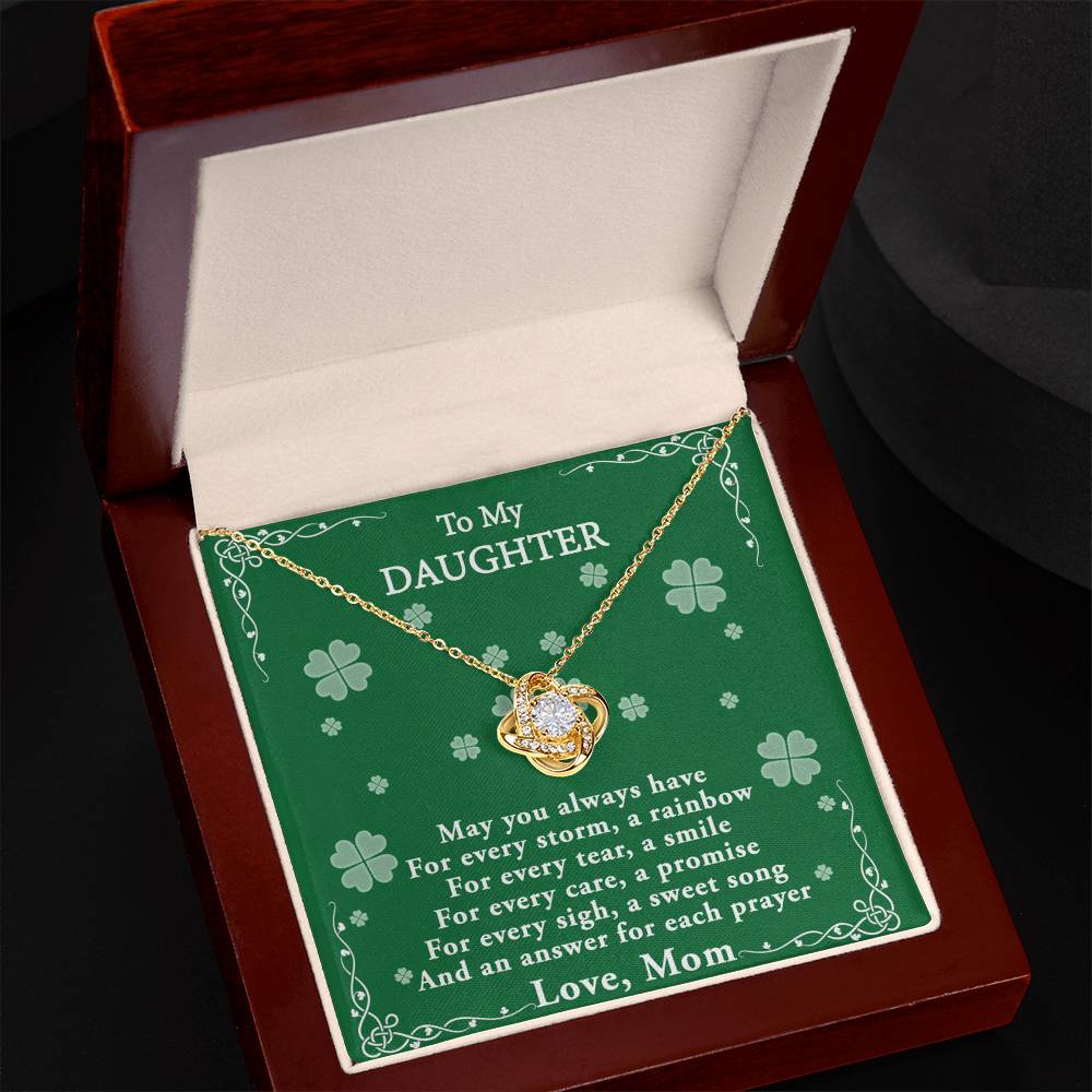 Four Leaf Clover Card Daughter Necklace, Love Knot Necklace Gift For Daughter - To My Daughter Necklace From Mom, Mother And Daughter Gift Necklace Pendant For Daughter, Jewelry Gift For Girls