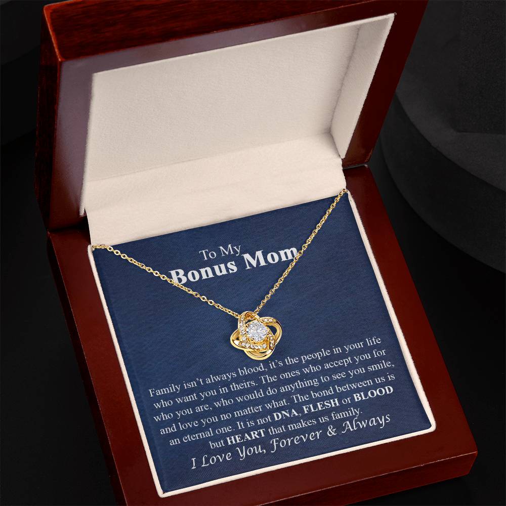 To My Bonus Mom Necklace From Bonus Daughter, Bonus Mom Gift Necklace, Bonus Mother Jewelry For Women, Necklace Gift For Mom On Mothers Day, Anniversary, Birthday Gift Love Knot Pendant For Her