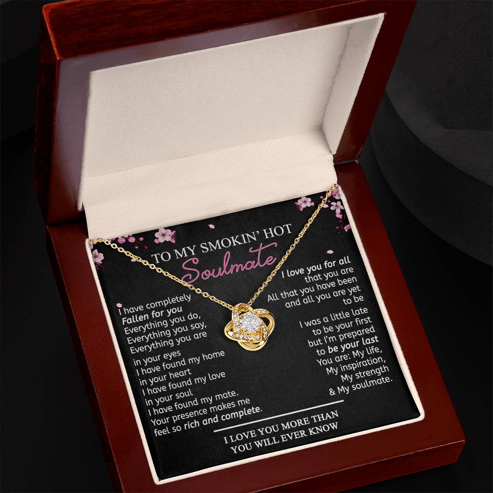 To My Soulmate Necklace From Husband, Boyfriend Romantic Gifts Necklace For Her To My Wife Gift Necklace Jewelry Soulmate Gift For Wife Love Knot Pendant Necklace Gifts for Wife 14k White Gold