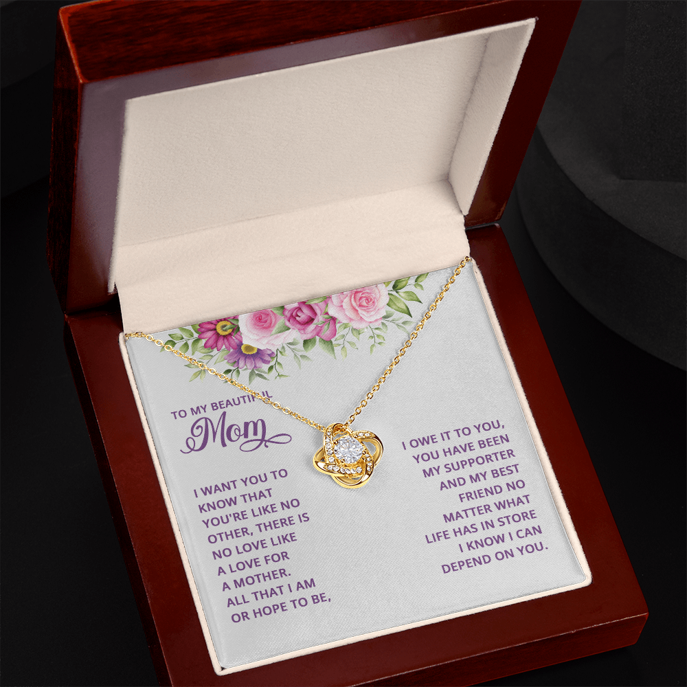 Happy Mother's Day Necklace, To My Beautiful Mom Necklace From Daughter, Mother And Daughter Gift Necklace On Mothers Day, Anniversary, Birthday Jewelry For Women Love Knot Pendant Gift For Mom