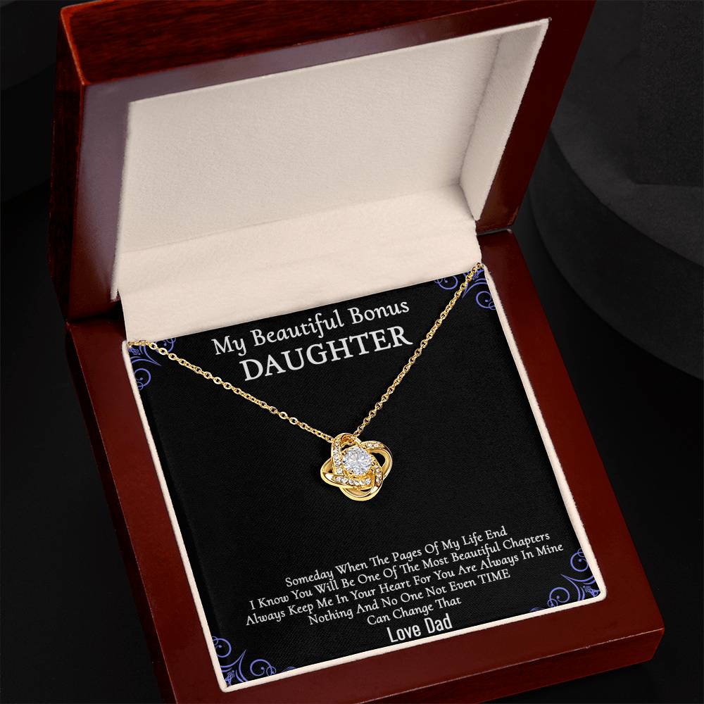 To My Beautiful Bonus Daughter Gift Necklace From Parent to Daughter Gift Necklace Pendant, Bonus Daughter Love Knot With Message Card & Gift Box On Birthday Christmas Anniversary Graduation Gift