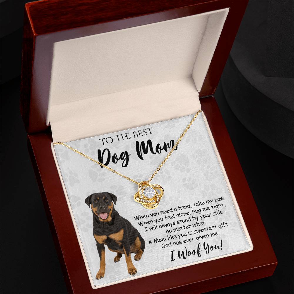 To The Best Dog Mom Love Knot Necklace From Daughter Mother's Day Necklace Gift, Rottweiler Dog Love Knot Pendant, Jewelry Gift For Women, Dog Lovers Rottweiler Dog Gift Necklace I Woof You Pendant