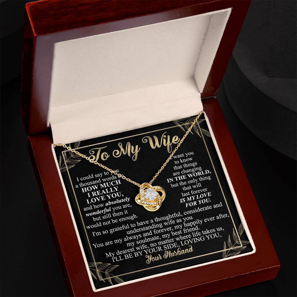 Wife Necklace Gift From Husband To My Wife Love Knot Pendant Valentines Day Anniversary Jewelry with Message Card and Gift Box Gift for Wife, Jewelry Gift For Women, Necklace Gift Set for Wife
