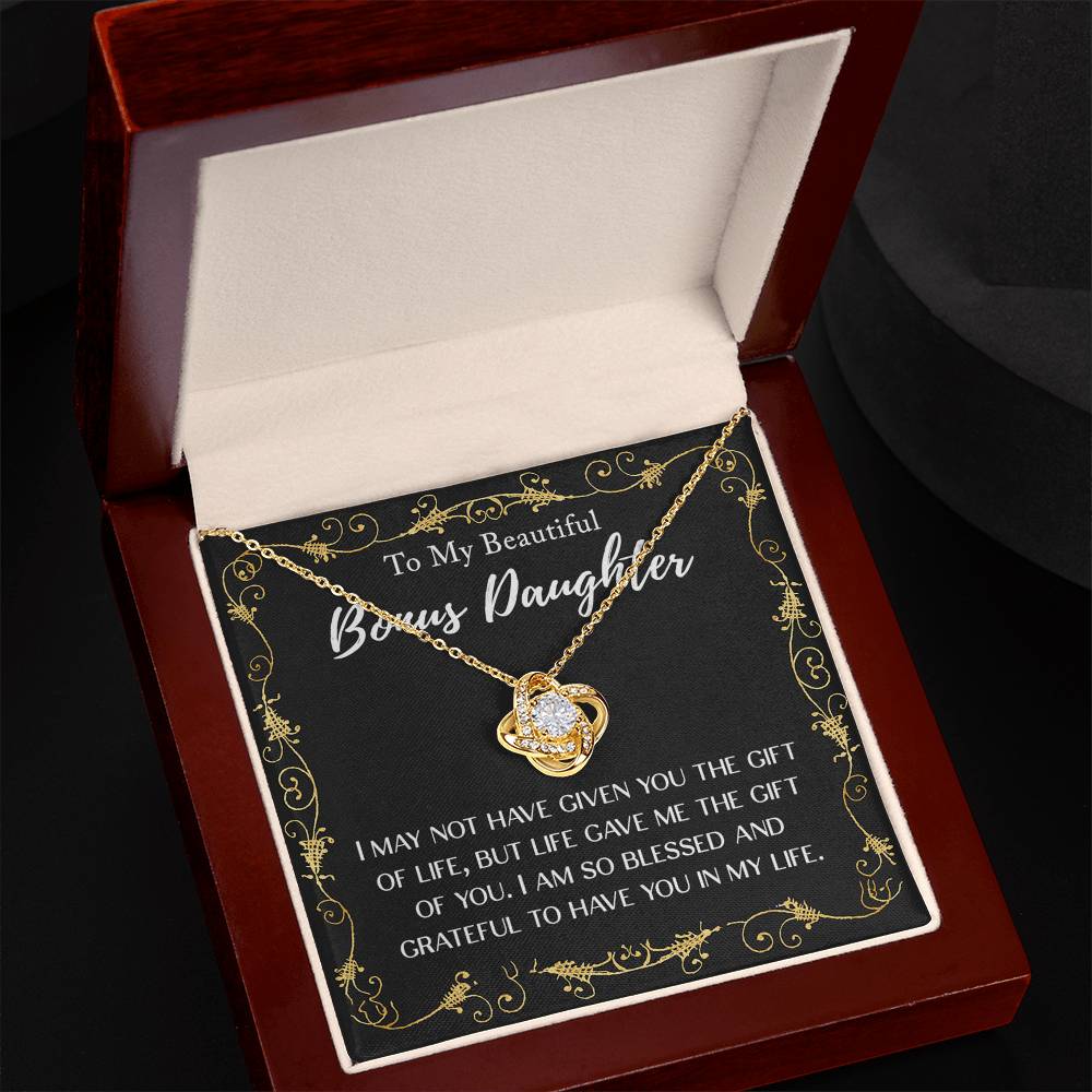 Personalized Gift Necklace For Daughter - To My Beautiful Bonus Daughter Love Knot Necklace From Mom And Dad, Step daughter Gift Necklace, Pendant Jewelry Gift For Girls, Little Girls