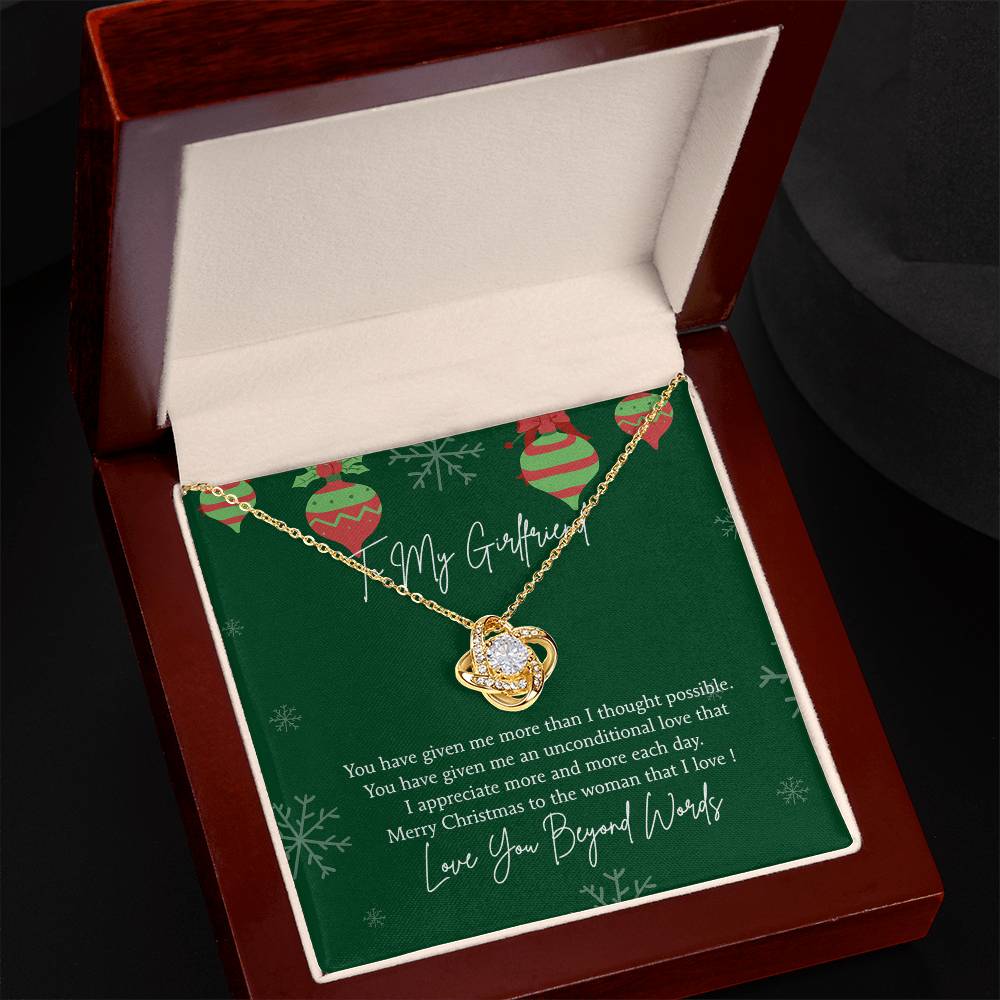 To My Girlfriend Christmas Necklace From Beyond Words, Merry Christmas Necklace To The Women, Girlfriend Gift Necklace, Love Girlfriend From Boy Friend Love Knot Pendant, Boyfriend And Girlfriend
