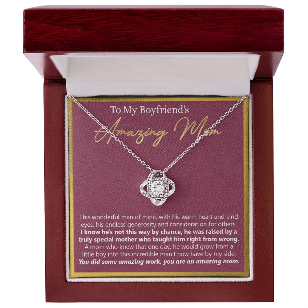 To My Boyfriends Mom Necklace From Girlfriends Mom, Love Knot Necklace Gifts For Boyfriends Mom, Boyfriends Amazing Mom Necklace Gift On Birthday Gift Mothers Day Presents For Mom Necklace For Women