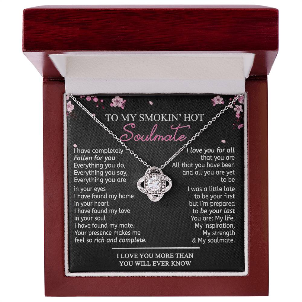 To My Soulmate Necklace From Husband, Boyfriend Romantic Gifts Necklace For Her To My Wife Gift Necklace Jewelry Soulmate Gift For Wife Love Knot Pendant Necklace Gifts for Wife 14k White Gold