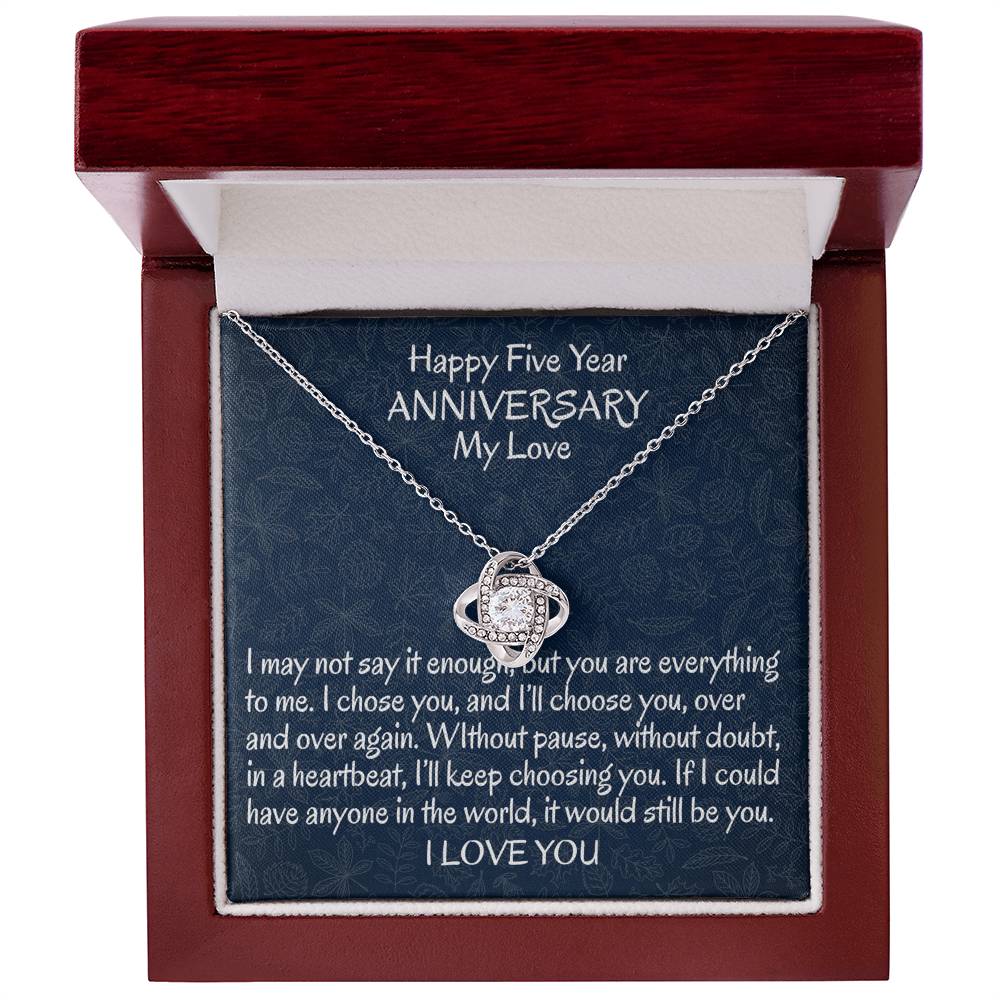 5 Year Gift Anniversary Necklace, To My Wife Necklace From Husband, Wife Love Knot Necklace From Men, Jewelry Gift For Women, Happy Five Year Gift Necklace, Soulmate Gift Love Knot Pendant My Love