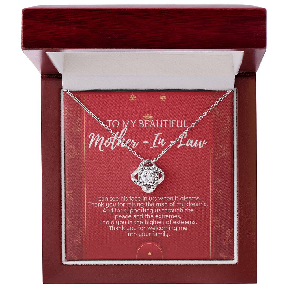 To My Beautiful Mother In Law Necklace, Gift Love Knot Necklace To My Beautiful Mother-in-law From Daughter Son To Mom Mother In Law Pendant Christmas Necklace Gift For Mother In Law Gift Necklace