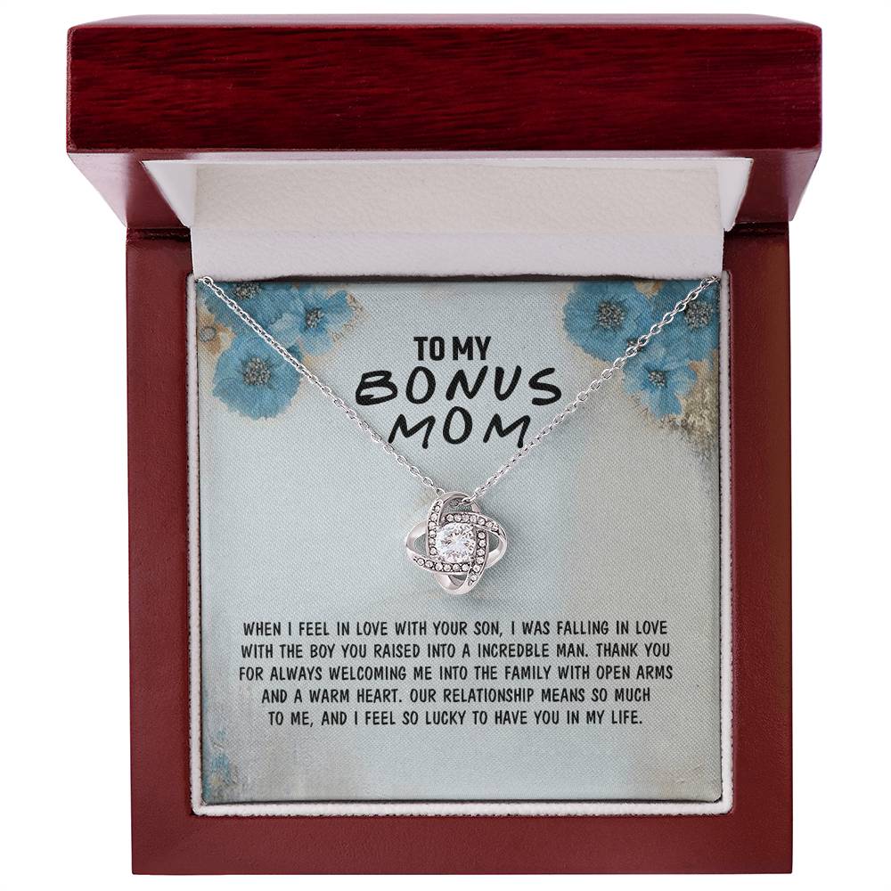 To My Bonus Mom Necklace From Bonus Son, Bonus Mom Gift Necklace, Mother And Son Necklace Gift For Her, Bonus Mother Necklace On Mothers Day, Birthday Gift Anniversary, Bonus Mom Love Knot Necklace