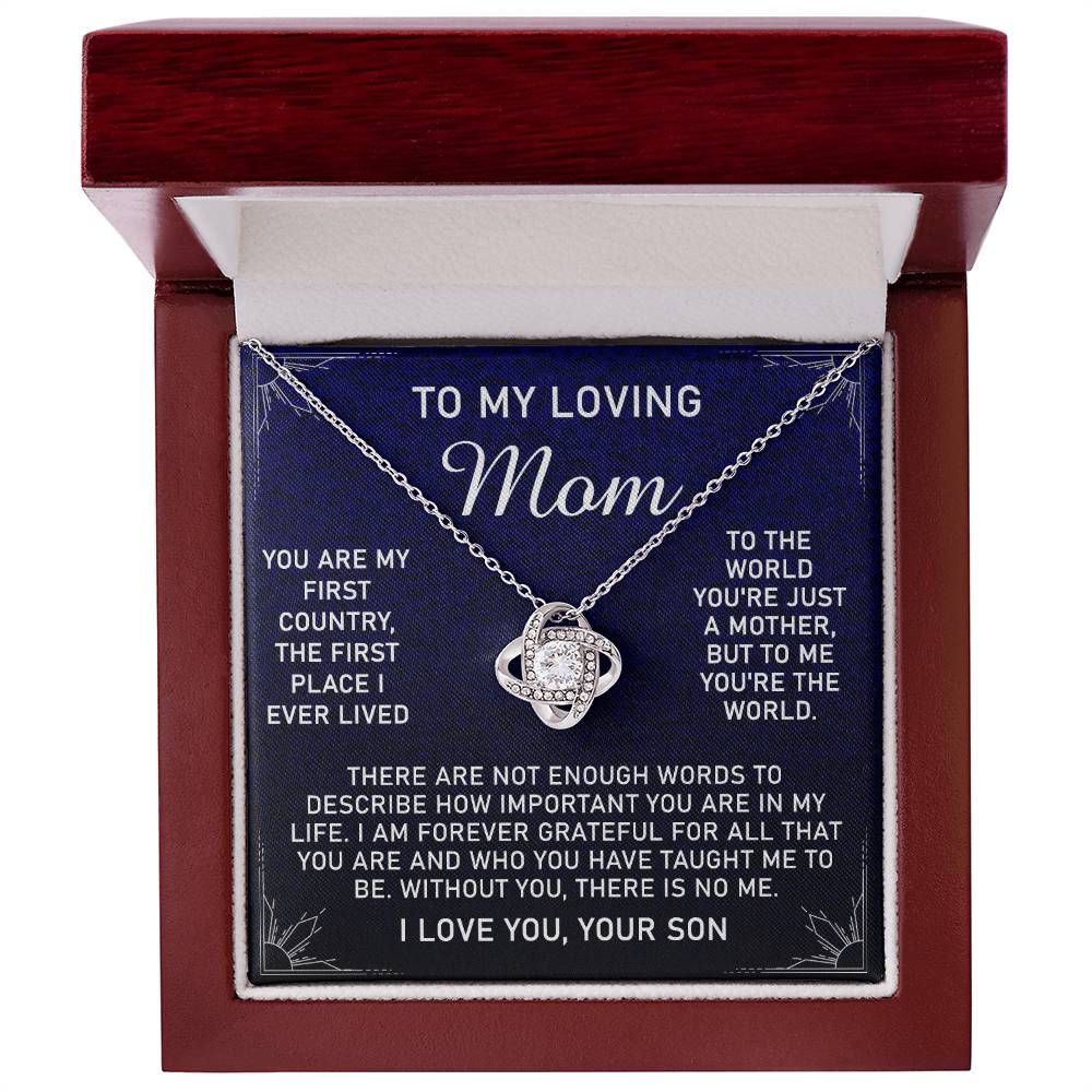 Loving Mom Gift Necklace, Mother's Day Jewelry Gift For Mom, To My Loving Mom Love Knot Necklace Gift for Mom, Birthday Gift Anniversary Mother And Son Gift Pendant, To My Mom Necklace from Son