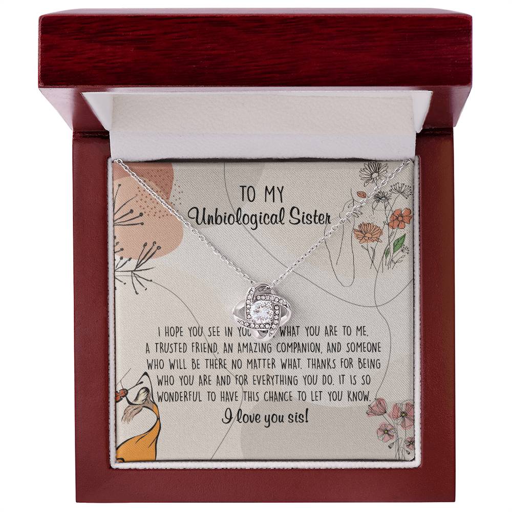 To My Unbiological Sister Love Knot Necklace From Sister, I Love You Sister Gift Necklaces, Sister-in-Law Gift Pendant, Love Knot Jewelry Gift For Sister From Brother And Unbiological Sister Necklace