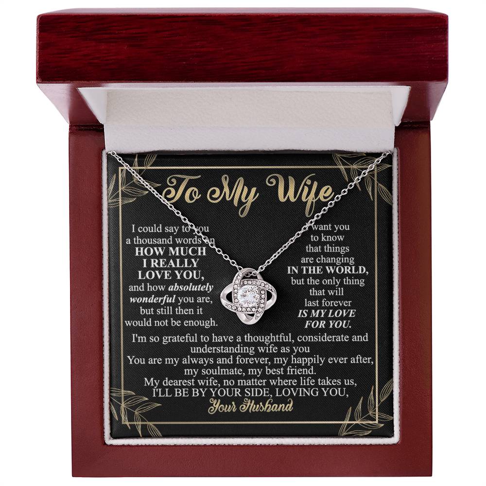 Wife Necklace Gift From Husband To My Wife Love Knot Pendant Valentines Day Anniversary Jewelry with Message Card and Gift Box Gift for Wife, Jewelry Gift For Women, Necklace Gift Set for Wife