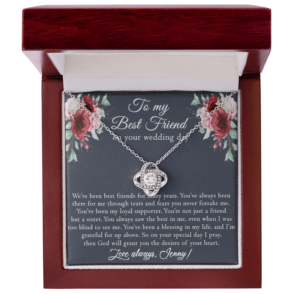 Best Friend Wedding Gift Necklace, Best Friend Gift Necklace, Gift Pendant For BBF On Wedding, To My Best Friend On Your Wedding Day Necklace, Best Friend Love Knot Necklace Gift On Wedding Day