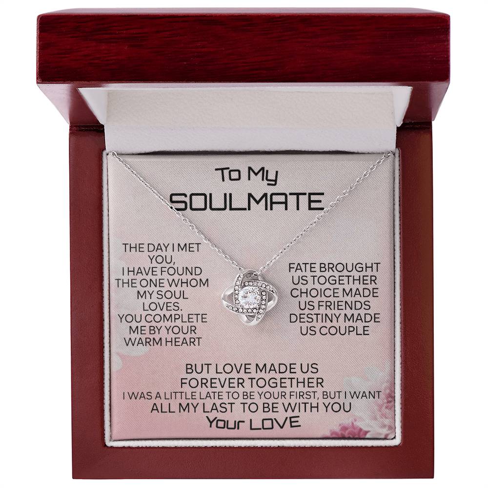To My Soulmate Love Knot Necklace From Your Love, Husband To Wife, Girlfriend, Soulmate Gift Love Knot Pendant On Valentines Day Christmas for Her Romantic My Soul Loves Jewelry Gift For Women