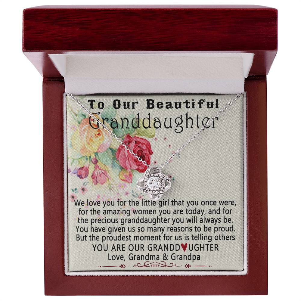 To Our Beautiful Granddaughter Necklace From Grandma And Grandpa To Granddaughter Love Knot Necklace, Gift Necklace To Granddaughtr, You Are Our Grandaughter Necklace Gift For Girls, Little Girl
