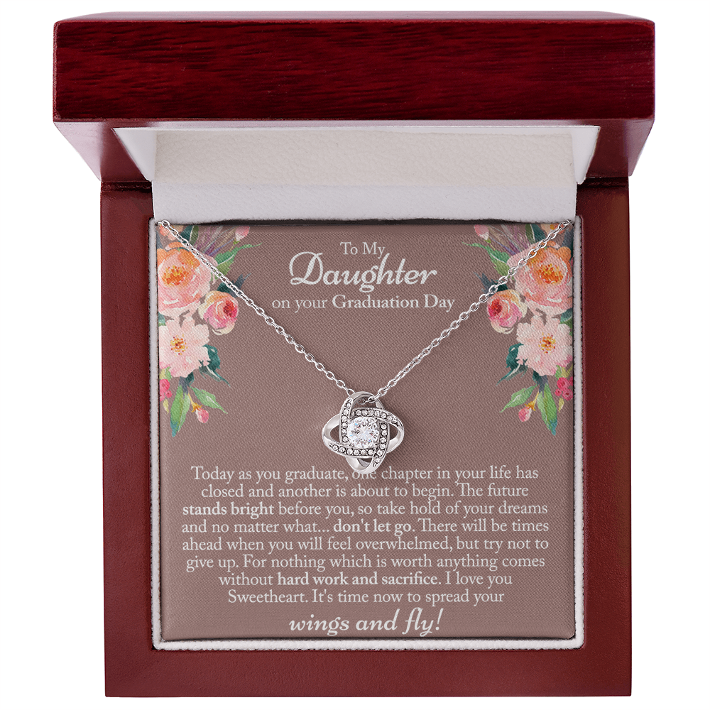 Graduation Day Gift Necklace, To My Daughter Love Knot Necklace From Mom Or Dad, Mother And Daughter Jewelry Gift For Girls, Little Girl Love Knot Pendant, Daughter On Your Graduation Day Necklace
