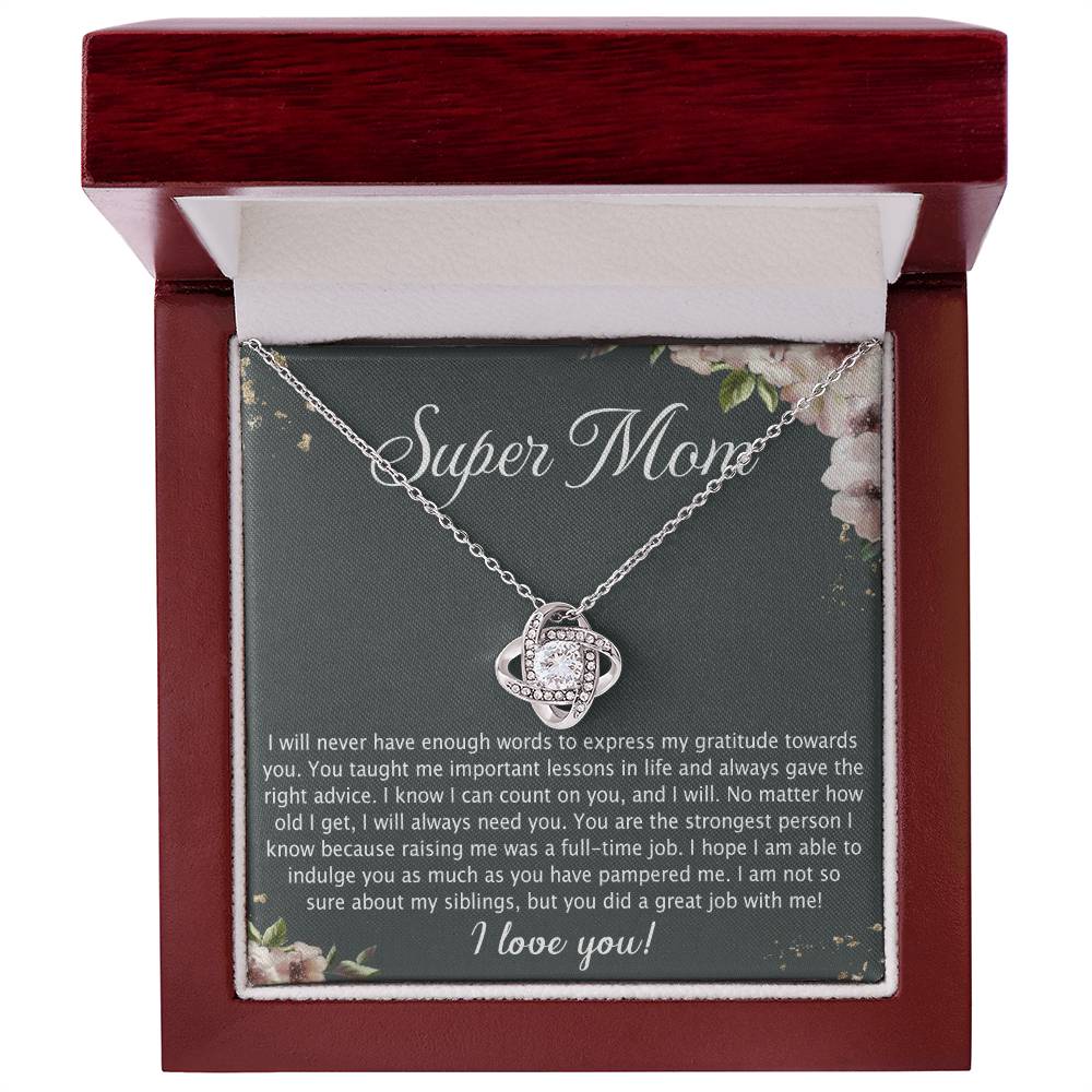 Super Mom Gift Necklace, To My Super Mom Love Knot Necklace Gift From Daughter Son Gift For Mom, Mother And Daughter Gift Necklace Personalized Gift Pendant, Love Knot Necklace Gift For Mom Pendant