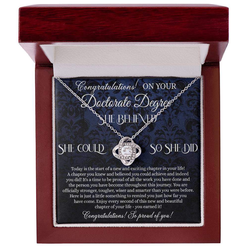 Congratulation On Your Doctorate Degree Love Knot Necklace Box Gift for Doctorate Degree Graduation Gift Necklace On PhD Graduation Gift Graduating Class of 2024 Doctoral Degree Graduation Gift