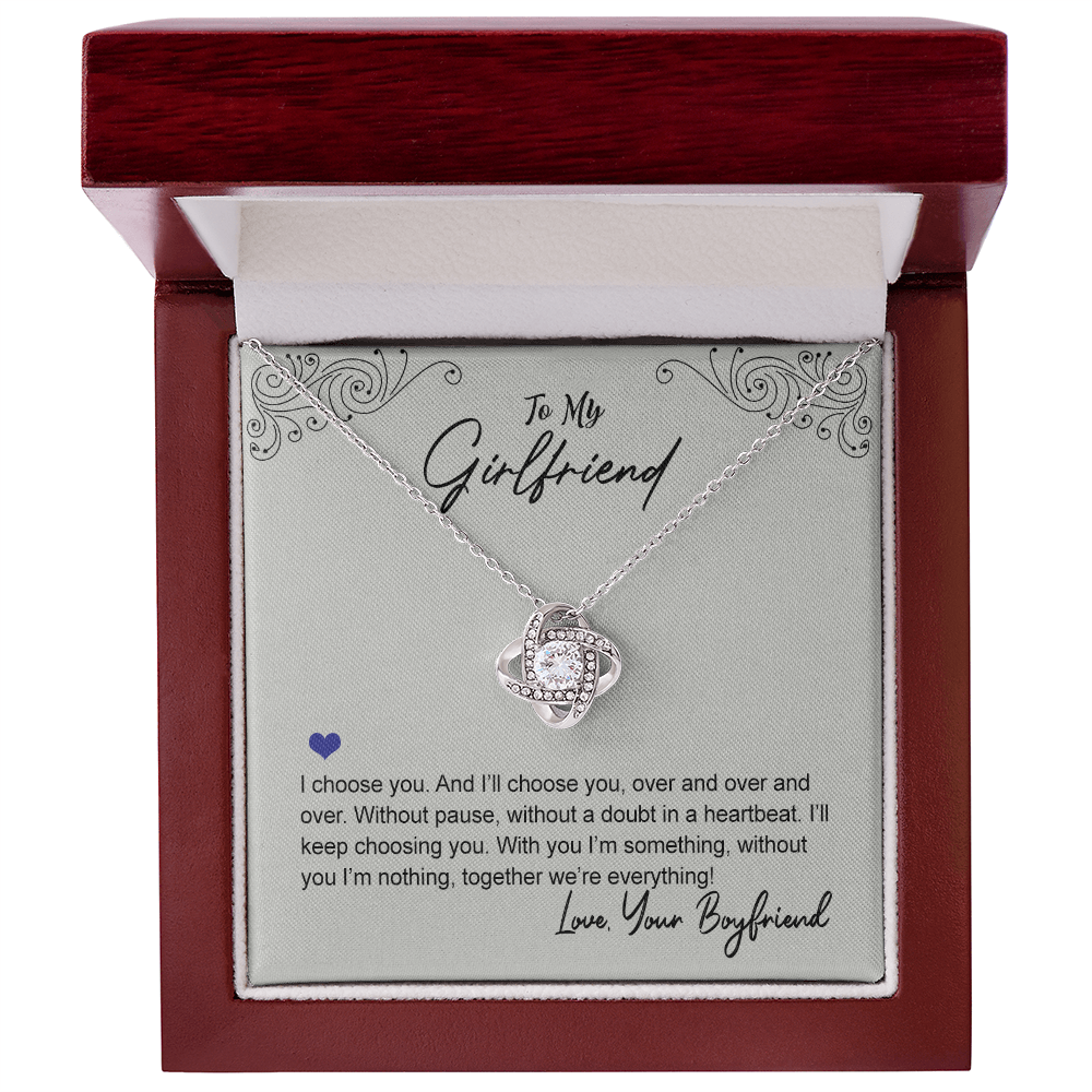 To My Beautiful Girlfriend Love Knot Necklace From Boyfriend, Husband, Beautiful Girlfriend Gift Necklace I Choose You - Love Knot Pendant Gift For Girlfriend, Soulmate Jewelry Gift For Girlfriend