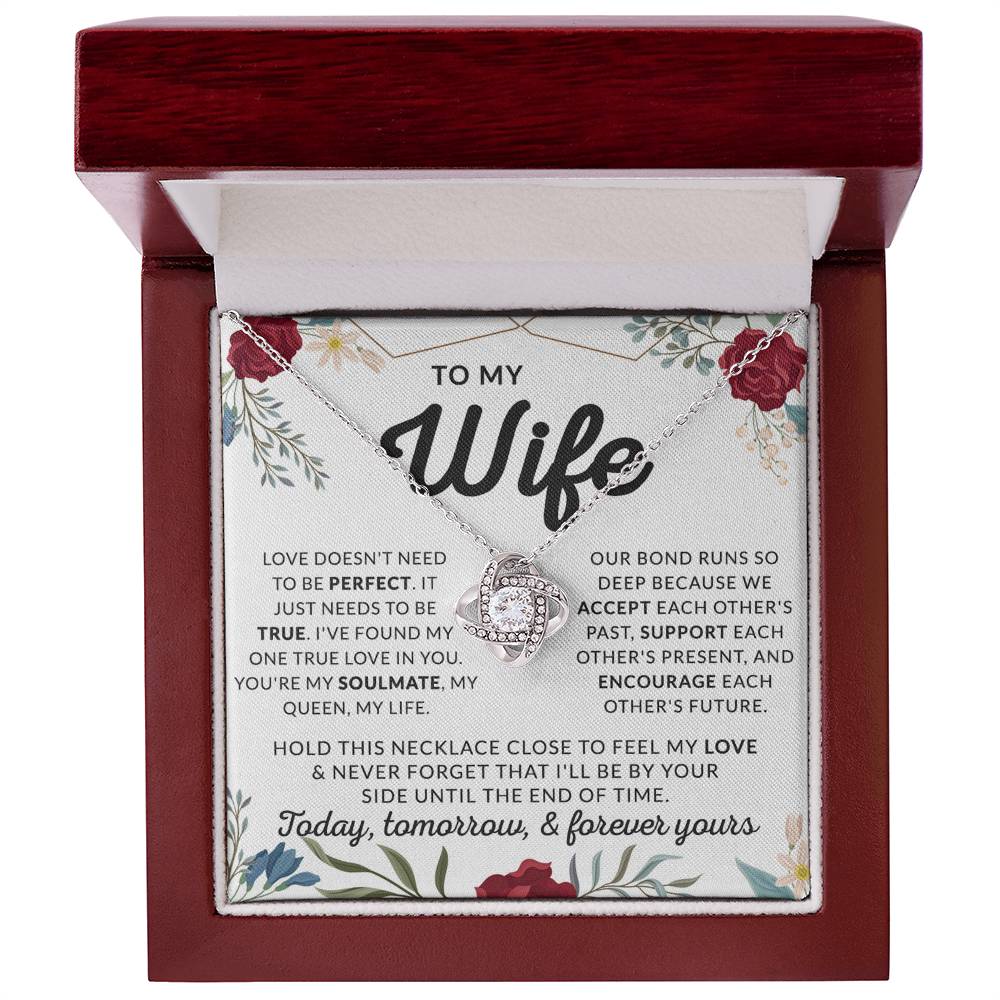 Wife Necklace Gift From Husband, To My Wife Love Knot Pendant Valentines Day Anniversary Jewelry with Message Card and Gift Box Gift for Wife Necklace Gift Set for Wife, Jewelry Gift For Women