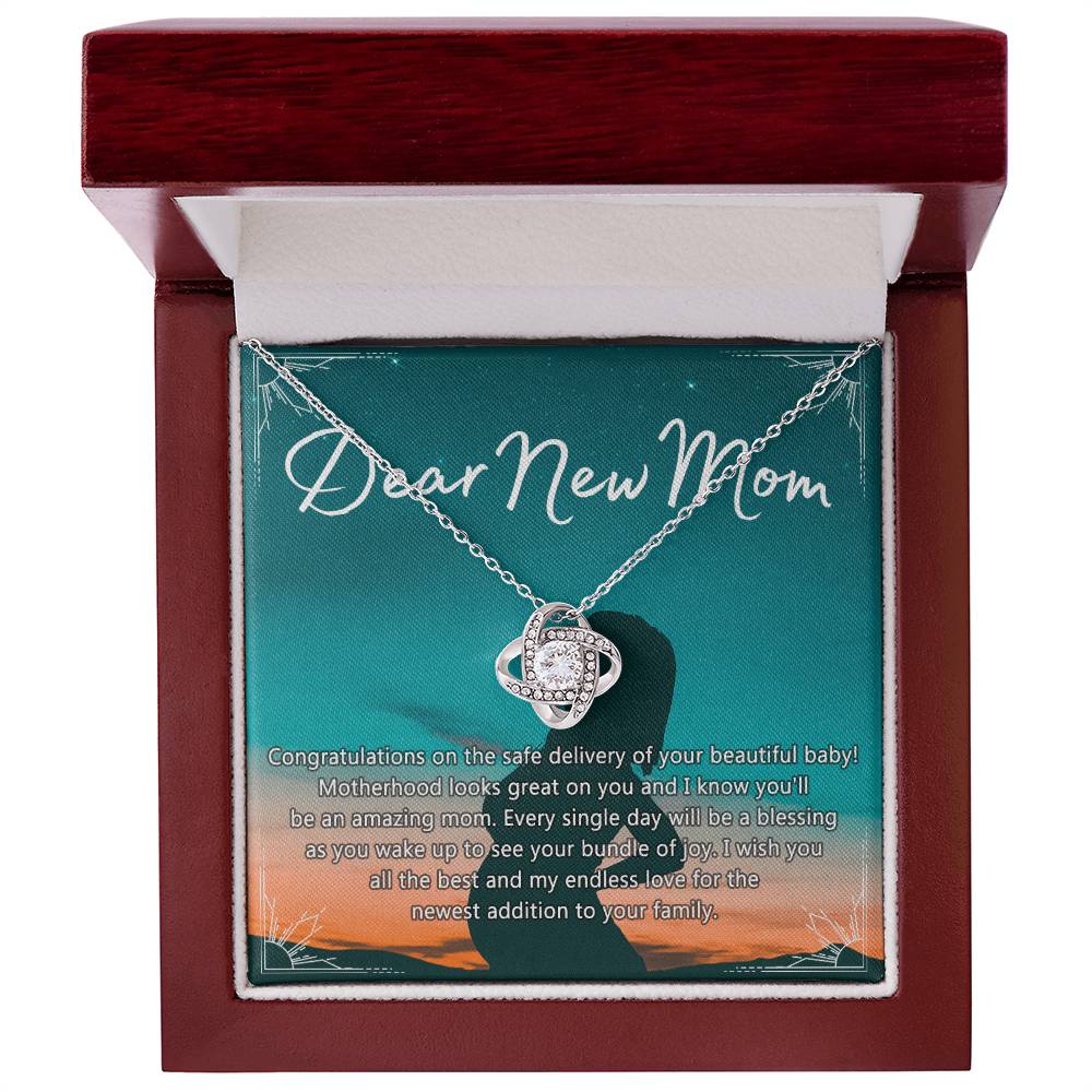 Dear New Mom Necklace, Dear New Mom Love Knot Necklace Gift From Daughter Congratulations Necklace Gift For Mom Your Beautiful Baby Necklace Gift For Mom Jewelry Gift For Mom, New Mom Gift Necklace