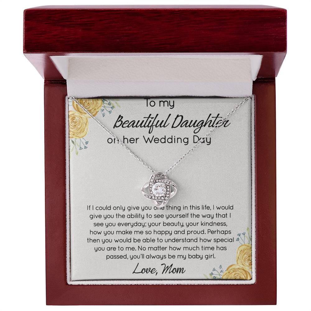 Personalized Gift Necklace For Daughter On Her Wedding Day, Jewelry For Daughter With Message Card And Box, To My Beautiful Daughter On Her Wedding Day Necklace From Mom, Mother To Daughter Gift