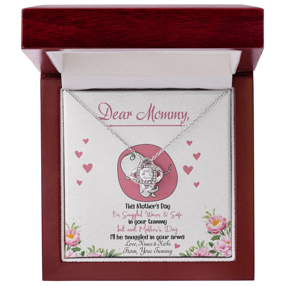 Dear Mommy Necklace, To My Mom Love Knot Necklace From Tummy, Kisses And Kicks Gift Necklace, Mother And Daughter Gift Necklace Jewelry Gift For Women, Mommy Gift Pendant Mother's Day Necklace Gift