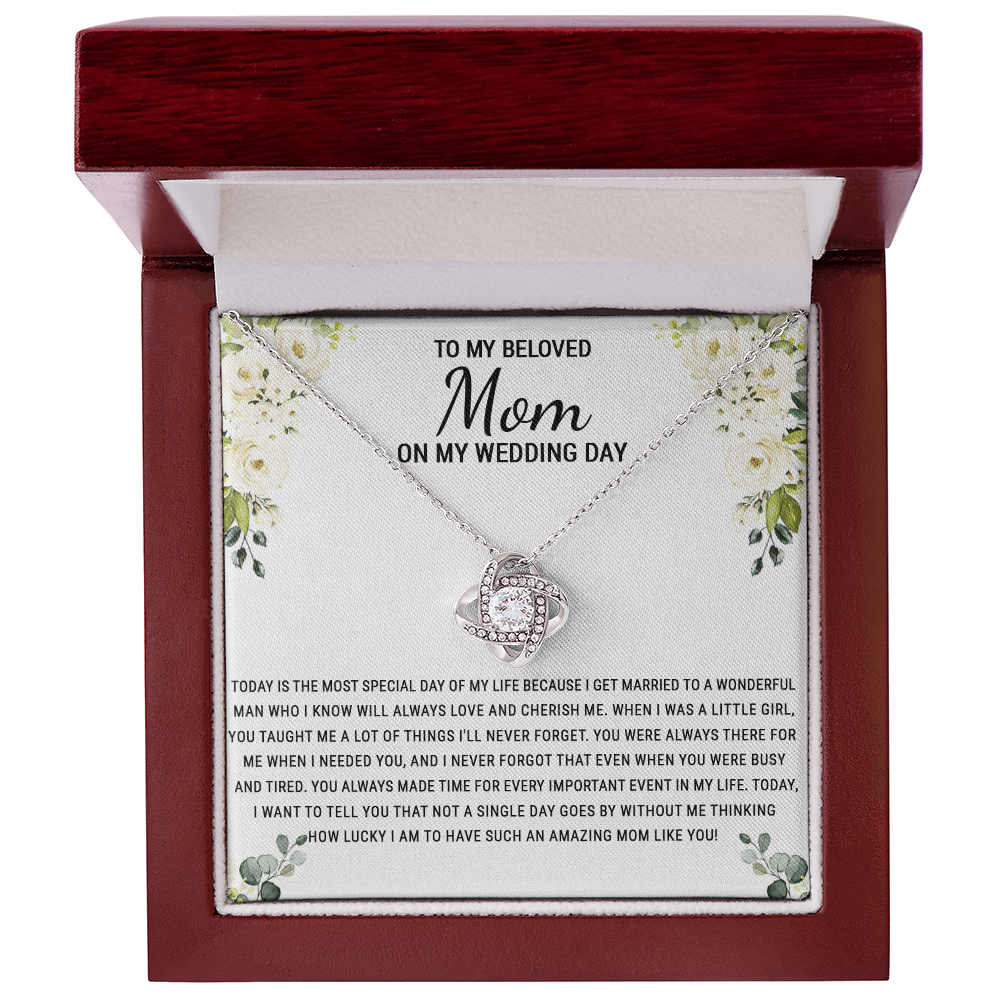 Beloved Mom Gift Necklace To My Beloved Mom Love Knot Necklace Gift From Daughter, Wedding Day Necklace Gift For Mom, Beloved Mom On My Wedding Day Necklace Gift For New Mom, Bonus Mom Gift Necklace