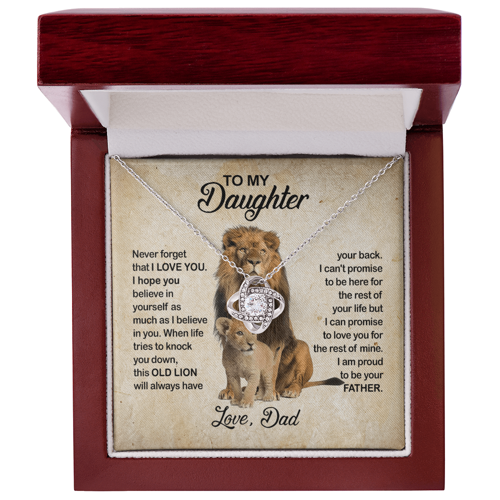 To My Daughter Love Knot Necklace with Luxury Box Gift From Dad, Daughter Lion And Father - Daughter Love Knot, Pendant Necklaces On Birthday, Christmas Jewelry Gift For Girls, Little Girl Necklace