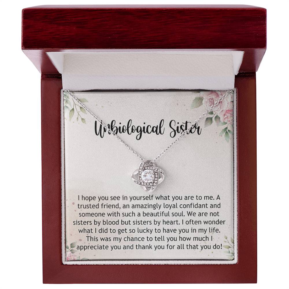 Gifts Necklace For Unbiological Sister, Unbiological Sister Love Knot Necklace Gift For Sister, Unbiological Sister Gift Necklace On Birthday Gift Anniversary To Unbiological Sister Best Friend Gift