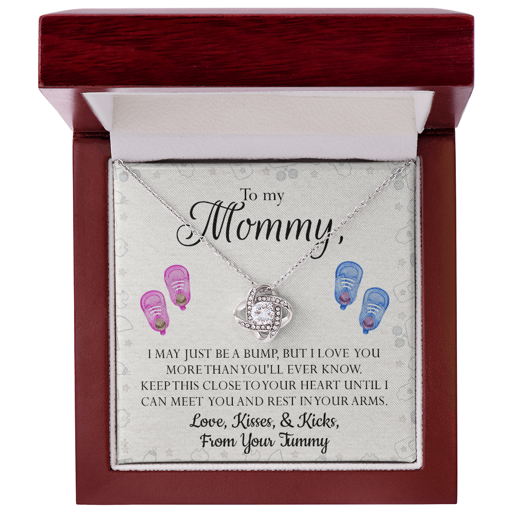 Mom Gift Necklace, To My Mommy Love Knot Necklace From Tummy, Necklace Gift For Mom, Mother's Day Necklace Gift, Birthday Necklace For Mom Anniversary Jewlry Gift For Women Kisses And Kicks Necklace