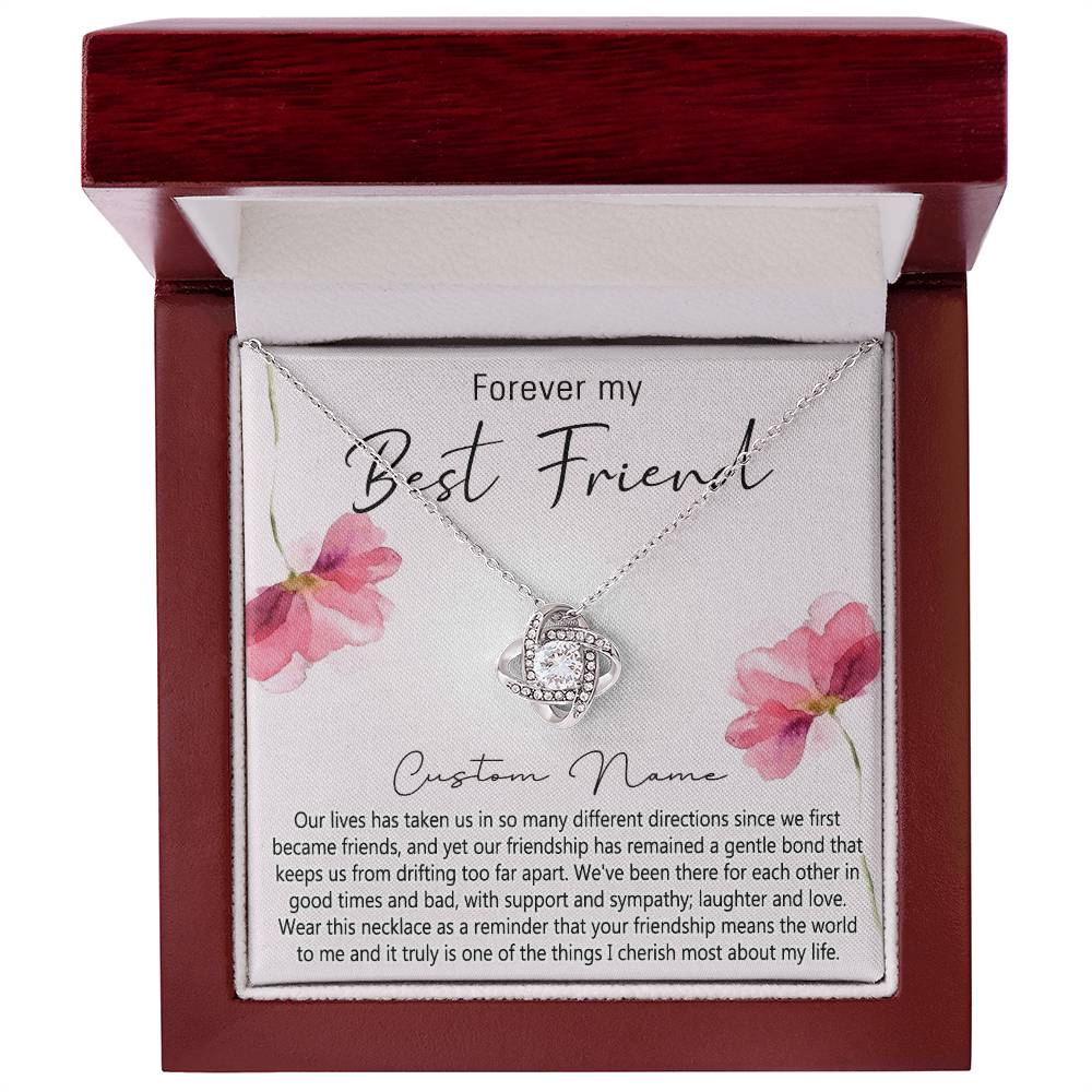 Personalized Gift Necklace For Best Friend, Thank you Necklace Gift for Friend, Best Friend Jewelry Gift Love Knot Pendant, Forever My Best Friend Love Knot Necklace Gift From Friend On Anniversary